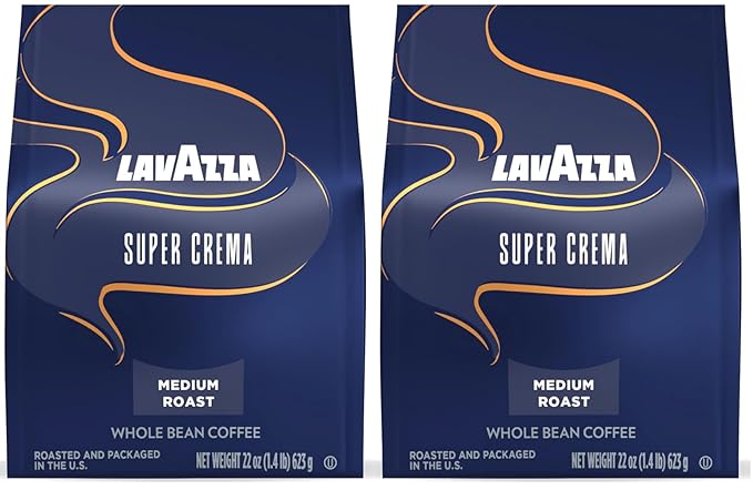 Lavazza Super Crema Whole Bean Coffee Medium Espresso Roast Arabica and Robusta Blend 22 oz Bag (Pack of 2)