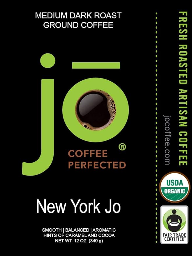 JO COFFEE: Mixed Bundle No Fun Jo Decaf Morning Jo Breakfast Blend New York Jo Colombia Jo Medium &amp Medium Dark Roasts 12 oz each USDA Certified Gluten-Free Gourmet Coffee Swiss Water Pro