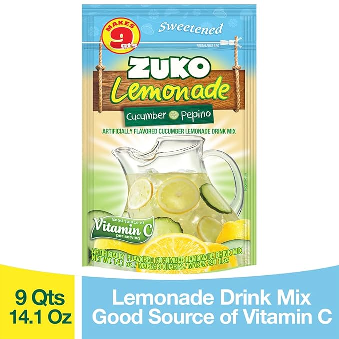 ZUKO Cucumber Instant Powder Drink Family Pack No Sugar Needed 14.1 Oz (Pack of 6)