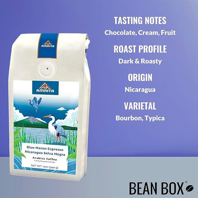 Blue Heron Espresso Nicaragua Selva Negra - Dark - Roasted by Amrita Certified Pure - Freshly Ground Coffee - 2 Pound Bag