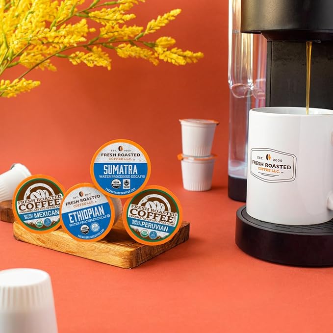 Fresh Roasted Coffee Organic Water-Processed Decaf Variety Pack | USDA Organic Kosher | K-Cup Compatible 96 Pods
