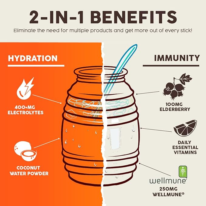 Salud x Jarritos 2-in-1 Hydration Packets + Immunity Electrolytes Powder Mandarin - Agua Fresca Drink Mix Elderberry Dairy &amp Soy Free Non-GMO Gluten Free Vegan 1g Sugar (15 Servings)