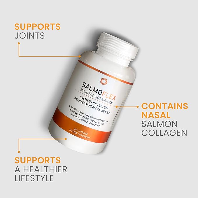 VITASEI Salmoflex Marine Collagen Peptides with Hyaluronic Acid and Vitamin C D E - Salmon Collagen Supplement for Bone and Joint - Hair Skin and Nails Vitamins - 60 Capsules (Pack of 3)