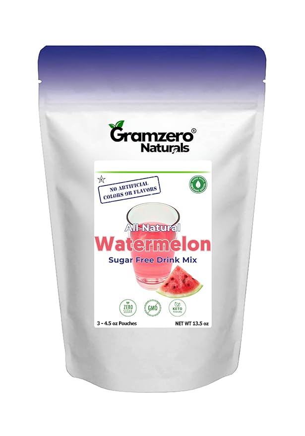 GramZero All Natural Watermelon Zero Calorie Sugar Free Drink Mix Great For Nutrition Club Loaded Tea Stevia Sweetened