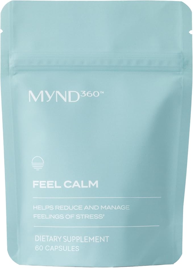 Nu Skin MYND360 Feel Calm with L-Theanine | 60 Capsules | Supports Relaxation &amp Calm Mindset | L-Theanine 200mg Lemon Balm Leaf &amp Magnolia Bark Extract | Calm Aid for Daily Wellness | Vegetar