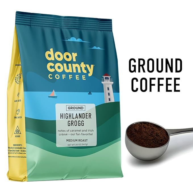 Door County Coffee - Highlander Grogg - Irish Creme and Caramel Flavored Coffee - Medium Roast - Ground Coffee - 20 oz Bag