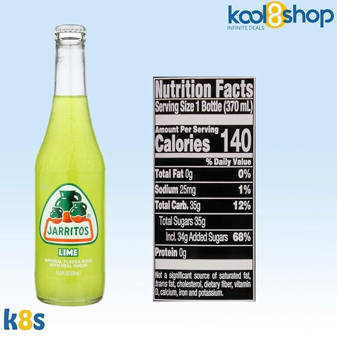 Jarritos Lime Mexican Soft Soda Drink 12 fl oz Glass Bottles 12 Pack + 15 Sugarcane Disposable Straws by KOOL8SHOP Infinite Deals