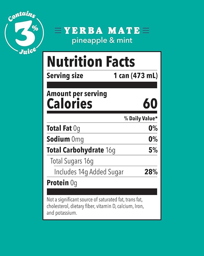 Babe Organic Yerba Mate Energy Drinks | 150mg Plant-Based Caffeine | Natural Yerba Mate Tea with No Crash No Jitters - Pineapple Mint (12 x 16oz Cans)