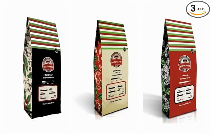 Nicoletti Coffee Espresso Sampler Whole Bean Coffee 3 Pack Original | Old School | Napoli Flavors (2 pounds each)