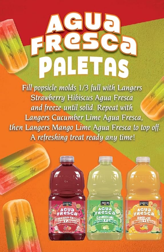 Langers Agua Fresca Fresa y Jamaica (Strawberry Hibiscus) 64 Fl Oz (Pack of 8)