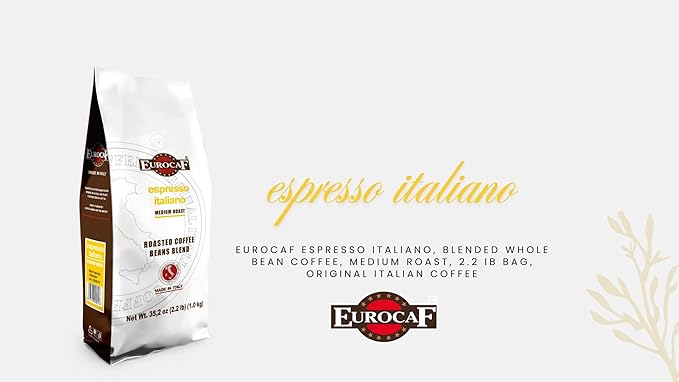 Eurocaf Espresso Italiano Blended Whole Bean Coffee Medium Roast 2.2 Ib bag Original Italian Coffee (Pack of 1)