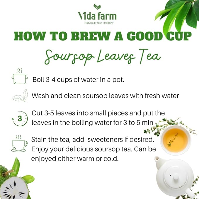 VIDA FARM Premium Dried Soursop Leaves Tea 100% Natural Whole Guanabana Leaves Hojas de Guanabana Para Te Soursop Tea Leaves
