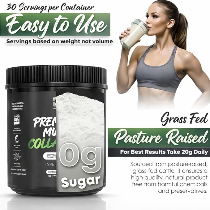 Multi Collagen Peptides Powder Unflavored - 5 Types Multi Collagen Complex (I II III V X) - Grass Fed Hydrolyzed Powder Collagen for Hair Skin Nails Joints &amp Gut Health - 30 Servings