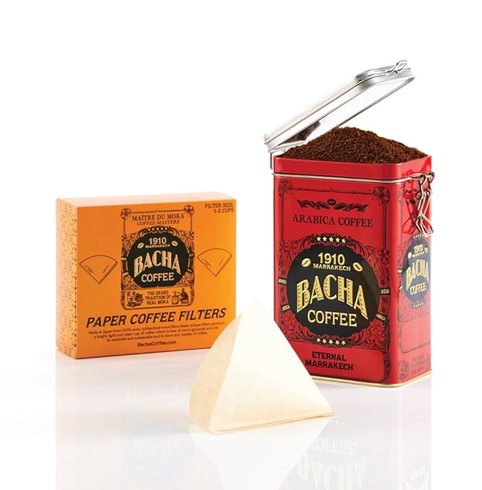 Bacha Coffee | Eternal Marrakech Fine Flavoured Coffee Autograph Collection 100% Arabica Specialty Coffee Ground Beans Medium Roast 350g &amp 100% Natural Wood Fibre Paper Filters Small