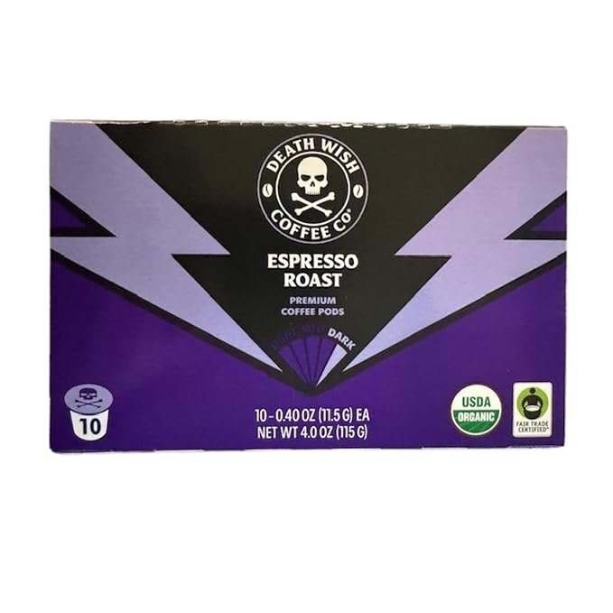 Death Wish Coffee Espresso Roast Single Serve Coffee Pods - Fair Trade and Organic (10 Count) (Pack of 2)