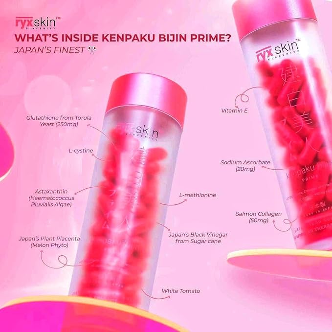 Ryx Skin Kenpaku Bijin Prime with Glutathione Collagen &amp Plant Placenta 62 Capsules