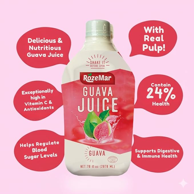 Pack of 9 Guava Juice by Rozemar | Natural Tropical Superfruit Beverage | Rich in Vitamin C &amp Antioxidants | Immune Support Digestive Health &amp Hydration Drink | Refreshing Wellness Juice (70