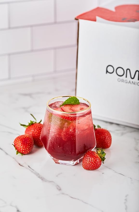 Pomona Organic Strawberry Juice (Pack of 12) Cold Pressed USDA Organic Juices with 100% Strawberries No Added Sugar Not From Concentrate Vegan Kosher Non GMO Pasteurized 8.4 oz Glass Bottles