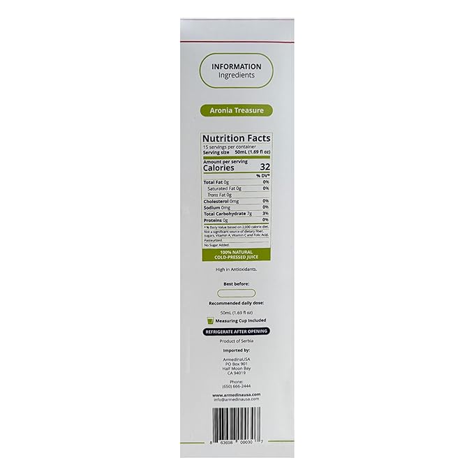 [Aronia Treasure] 100% Aronia Berry Juice: Rich in Antioxidants Gluten-Free Vegan Not From Concentrate made from Premium Aronia Berries