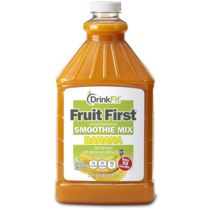DrinkFit Fruit Smoothie | Real Fruit Puree Low Sugar Gluten:Free &amp Non:GMO Banana Smoothie Mix : Makes 32 Smoothies 64 Fl Oz (Banana)