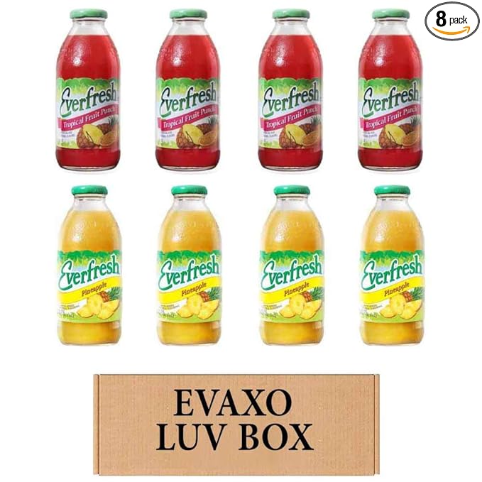 LUV BOX- variety Everfresh Juice 16 oz. pack of 8 Everfresh Tropical Fruit Punch Everfresh Pineapple Juice. by evaxo