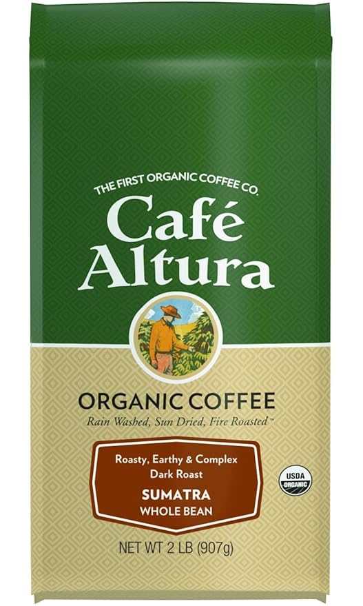 Cafe Altura Whole Bean Organic Coffee Sumatra Dark Roast 2 lb Bag