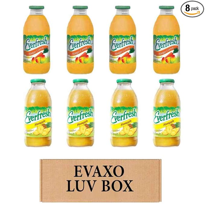 LUV BOX- variety Everfresh Juice 16 oz. pack of 8 Everfresh Mango Carrot Everfresh Pineapple Juice. by evaxo