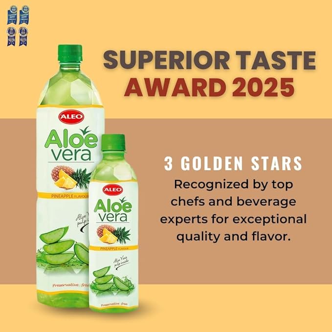 ALEO 0.5L Premium Pineapple Aloe Vera Drink - Natural No Preservatives No Artificial Colors Superior Taste Award 2025