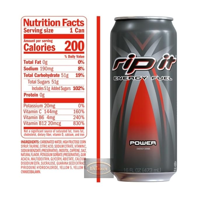 Weinner Rip It Energy Drink Power Regular 16 Fl Oz (Pack of 12)
