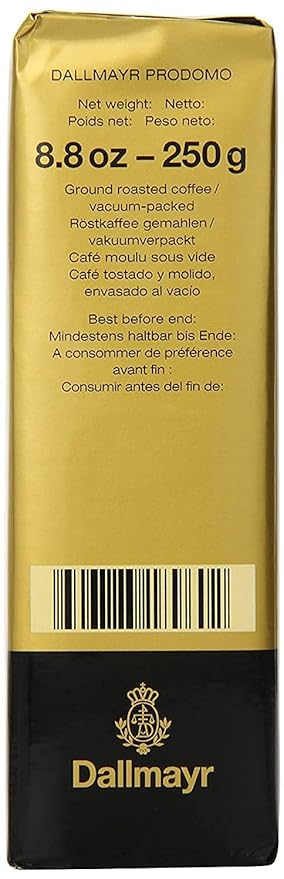 Gourmet Coffee byDallmayr Prodomo Finest Premium Ground Coffee Specially Refined 100% Arabica 8.8 Oz Vacuum Packs - Pack of 4
