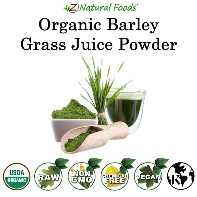 Z Natural Foods Organic Barley Grass Juice Powder - Made in USA USDA Organic Nutrient-Dense Green Drink Mix for Energy Detox with Amino Acids - Antioxidant Juice Blend for Water Smoothies 5 lbs