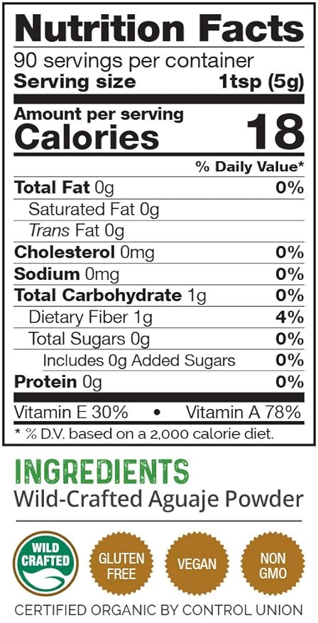 HerbaZest Aguaje Powder – 16 Ounce (1 Full LB) – Vegan &amp Gluten Free – Wild Crafted &amp 100% Pure – Perfect for Smoothies Baked &amp Non-Baked Goods Yogurt &amp Cereal Ice Cream &amp More