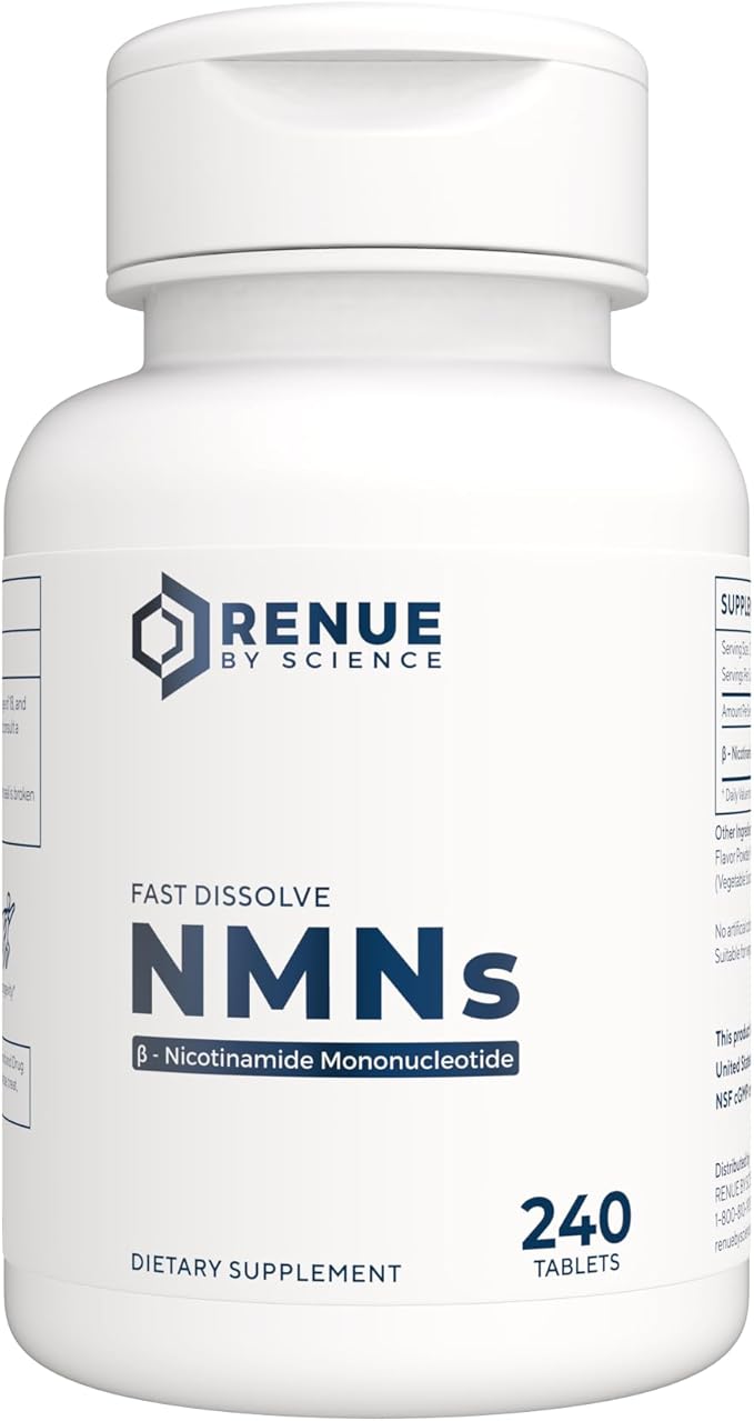 Renue By Science NMN Supplement | 240 Chewable Vegetarian Tablets - 250mg Nicotinamide Mononucleotide per Serving | Lemon Flavour - Manufactured in the USA Third-Party Tested
