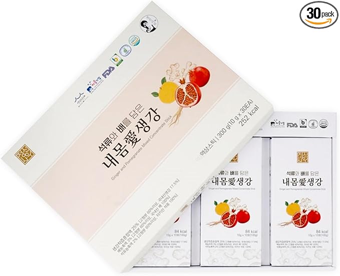 Korean Ginger Extract with Pear Pomegranate Liquid Syrup Juice 300g (10g x 30 EA) Refreshing Ginger Liquid Extract for Tea Latte Seasoning