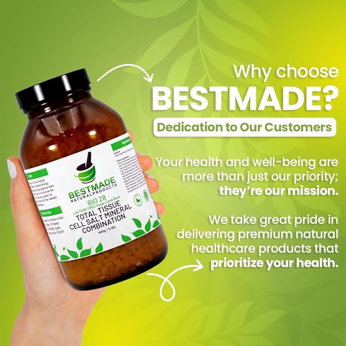 Bestmade Total Tissue Cell Salt Mineral Combination BIO28 Lactose-Free – Supports Nutrient Absorption Boosts Energy and Sleep Restores Vitality Vegan Pellets 400g (Extra Large)