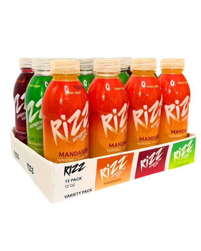Rizz: Hydration That Slaps Nootropic Drink – 12-Pack Variety (Mandarin Lemon Lime Fruit Punch) | Low Sugar Electrolytes Clean Energy &amp Focus Boost | Performance Hydration for Athletes Gamers &