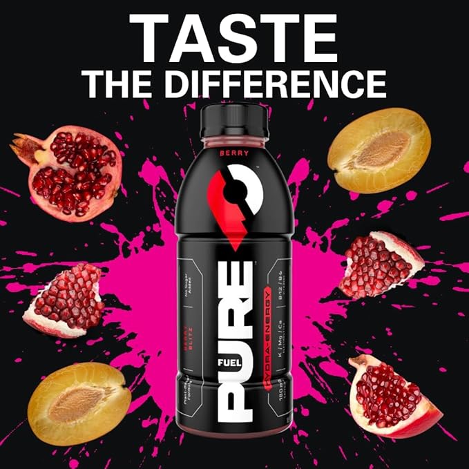 Pure Fuel Healthy Energy Drinks Berry Blitz - Sports Drinks - Plant Based - 180mg Natural Caffeine - 12pk x 16.9 fl oz