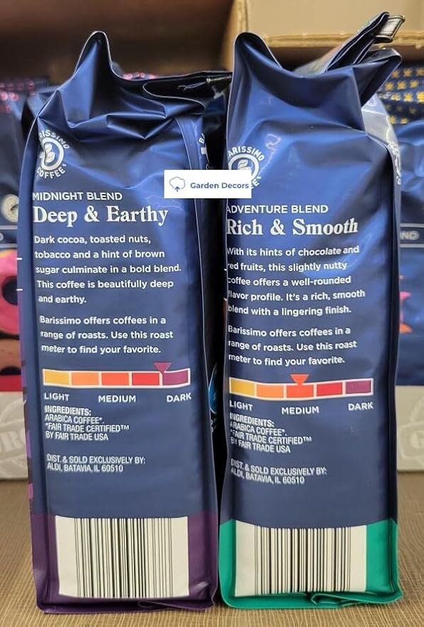 Barissimo Midnight Blend Dark Roast &amp Adventure Blend Medium Roast Ground Coffee 12oz 340g (Two Bags)