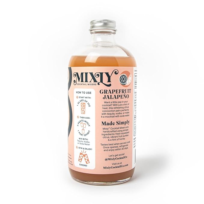 Mixly Grapefruit Jalapeño Mixer Spicy Margarita Mix Paloma Made with Fresh Squeezed Juice Ready to Drink Use with Vodka Tequila Soda Water 16 oz.