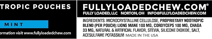 Fully Loaded Alpha Mushrooms - Adaptogen Nootropic Pouches (5-Pack Mint) - - Lion's Mane Cordyceps &amp Chaga - 5 cans 15 Pouches per can - Functional Mushrooms - Made in The USA