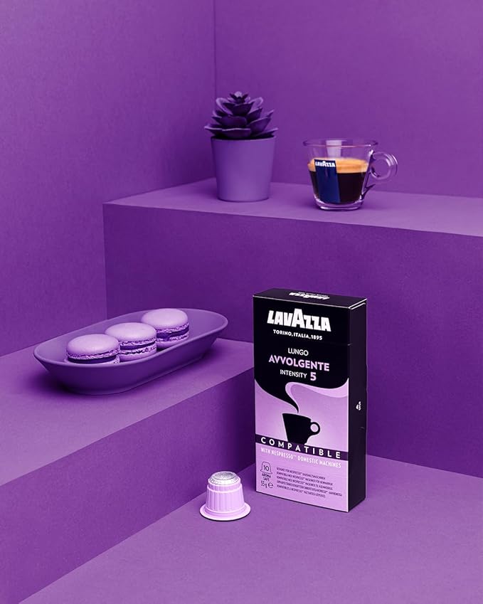 Lavazza Premium Coffee Corp Nespresso OriginalLine Compatible Capsules Avvolgente Espresso Lungo Dark Roast Coffee 10 ct