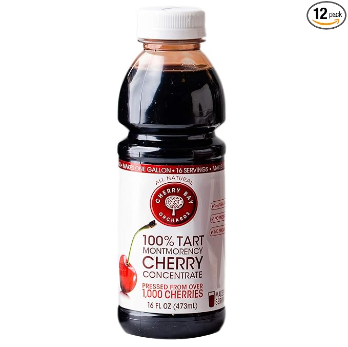 Cherry Bay Orchards Tart Cherry Concentrate - All Natural Juice to Promote Healthy Sleep 16oz Bottle (Case of 12) - Gluten Free Natural Antioxidants No Added Sugar or Preservatives