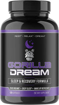 Gorilla Mind Dream Sleep Supplement (120 Capsules) - Nootropic Infused Comprehensive Sleep &amp Recovery Supplement - GABA Melatonin Valerian Root Magnesium L-Theanine Sensoril Ashwagandha &amp