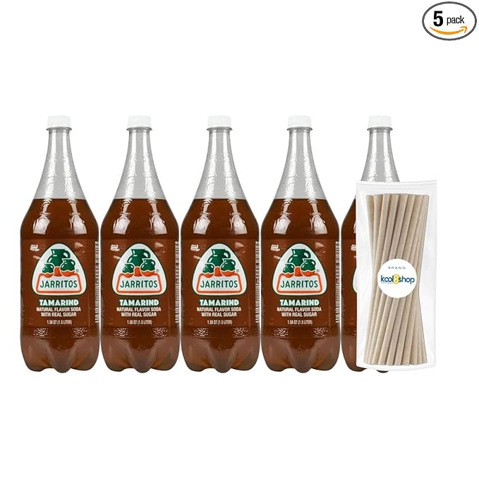 Jarritos Tamarind Mexican Soft Soda Drink 1.5 Lt Plastic Bottles 5 Pack + 15 Sugarcane Disposable Straws by KOOL8SHOP Infinite Deals