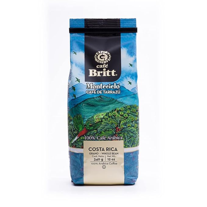 Café Britt® - Costa Rican Montecielo Coffee From Tarrazu (12 oz.) (3-Pack) - Whole Bean Arabica Coffee Kosher Gluten Free 100% Gourmet &amp Medium Dark Roast