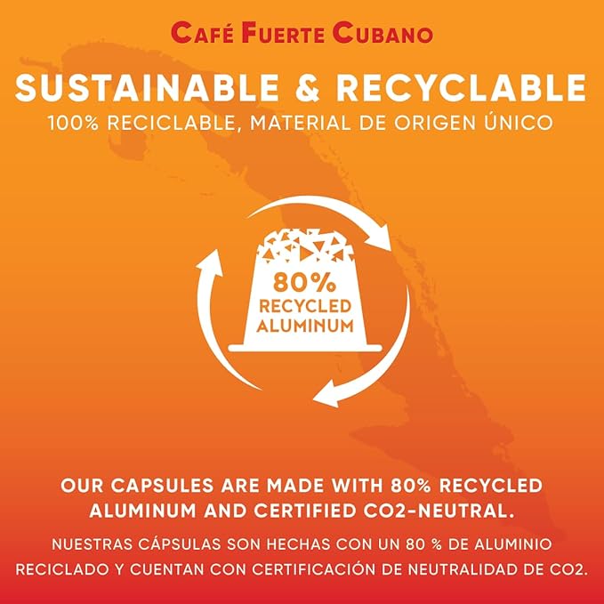 Café Fuerte Cubano Aluminum Espresso Capsules Compatible with Nespresso Original Machines Dark Roast Intensity 13 High Caffeine Recyclable Coffee Pods Roasted and Packaged in USA (40 Count)