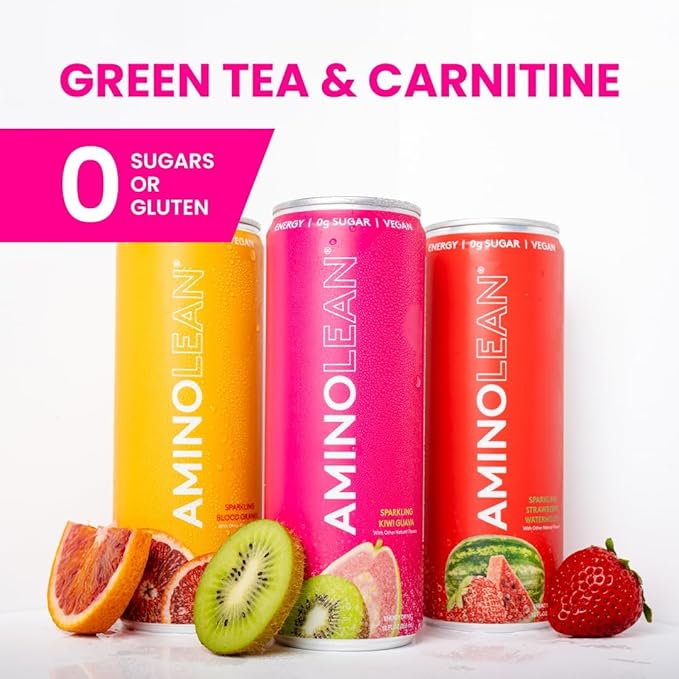 AminoLean Energy Drink – Sugar Free Amino Energy with Natural Caffeine &amp Vegan Amino Acids for No Jitters Tingles or Crash Variety 12 Pack