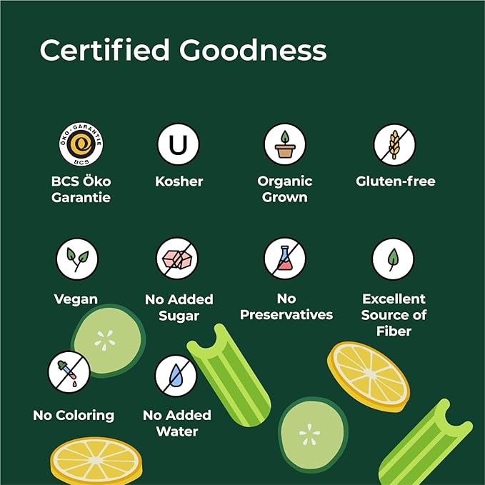 IOS Love Organic Juice - USDA Organic Certified - Cold Pressed No Added Sugar No Water No Artificial Colors No Preservatives No Flavors Added No Gluten - 33.8 Fl Oz (Green Pack of 2)