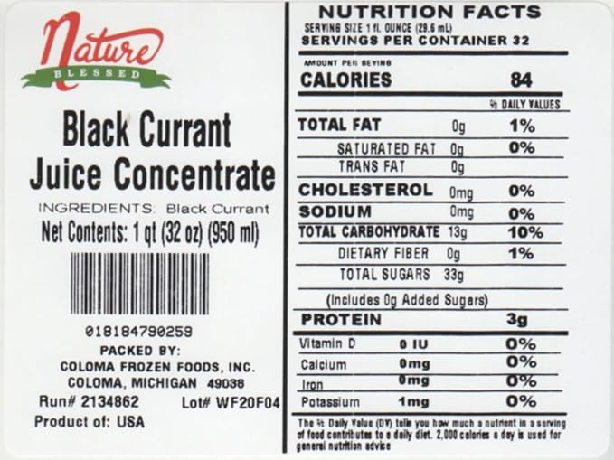 Nature Blessed 100% Pure Black Currant Fruit Juice Concentrate - 2 Quarts (2/32 fl oz bottles) Applications: Home Wine Making Brewing Distilling Hard Cider Smoothies or Jelly.