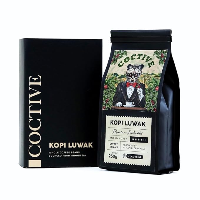 Kopi Luwak Civet Coffee Beans (8.8 oz) - World's Most Expensive Coffee Wild-Harvested From Gayo Sumatra Indonesia- Luxury Gift Set